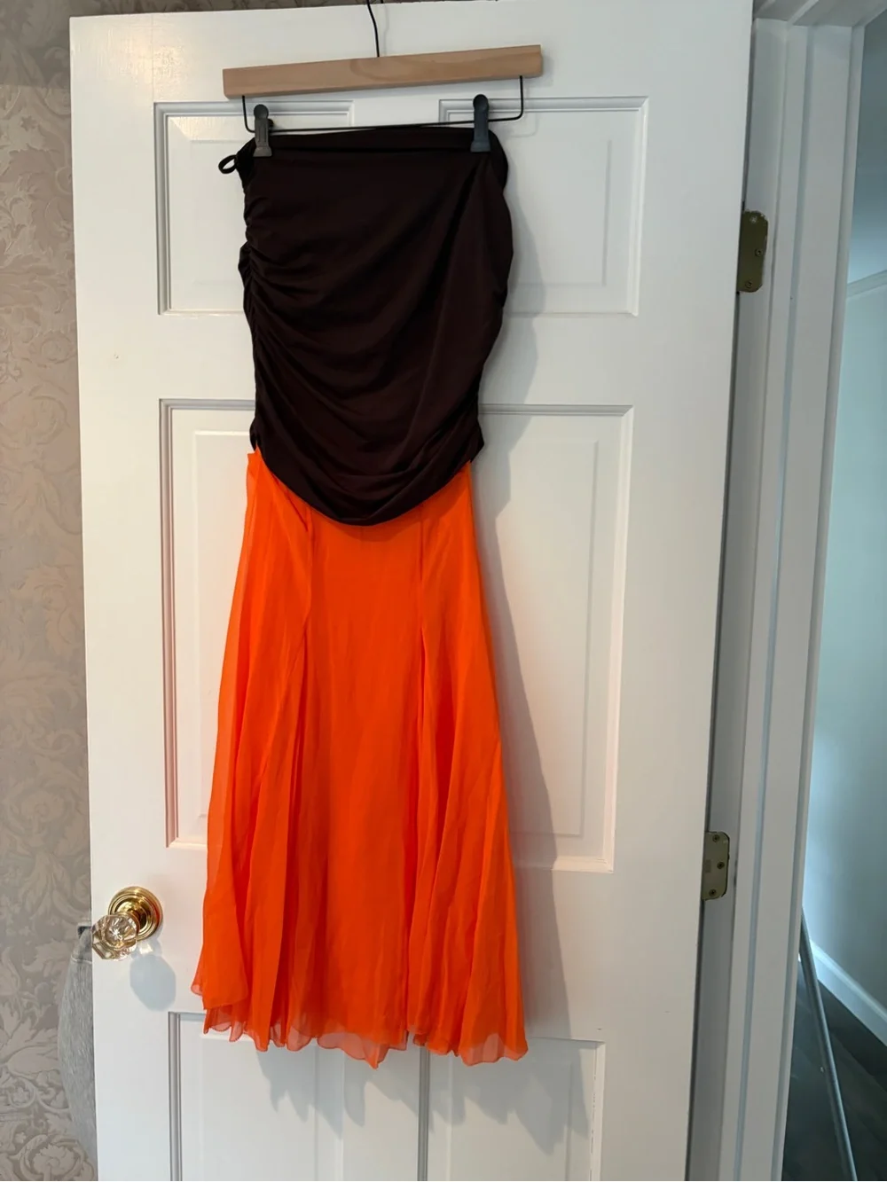 Sheer  Brown Waist & Orange Skirt Mesh Tory Burch Runway 4 Spring 23